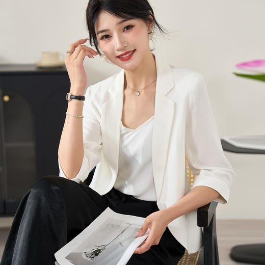米思阳2026春季新款通勤职业西装100%醋酸小个子七分袖薄款外套女2653 商品图3