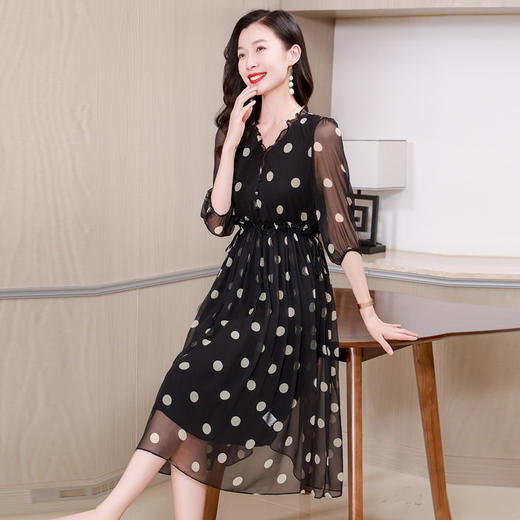 ASE-25010—1真丝法式连衣裙女2024年夏季新款真丝高端温柔风收腰显瘦中长款裙 商品图2