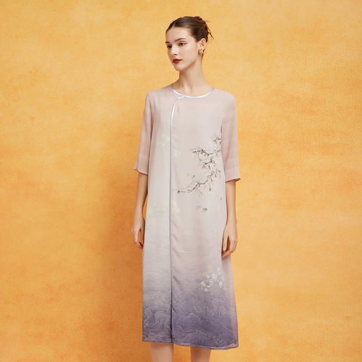 PF8C2斯尔丽24新款新中式国风水墨晕染定位花宽松版显瘦清爽飘逸连衣裙 商品图2