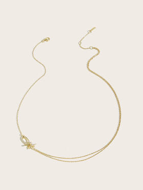 【品牌授权】LACLOCHE纯银镀金双层蝴蝶结项链  颜色：14K黄； 材质：925银