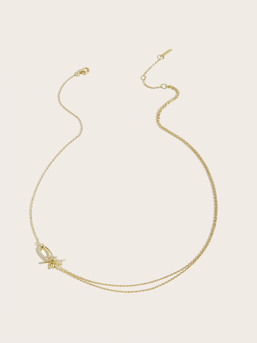 【品牌授权】LACLOCHE纯银镀金双层蝴蝶结项链  颜色：14K黄； 材质：925银 商品图0