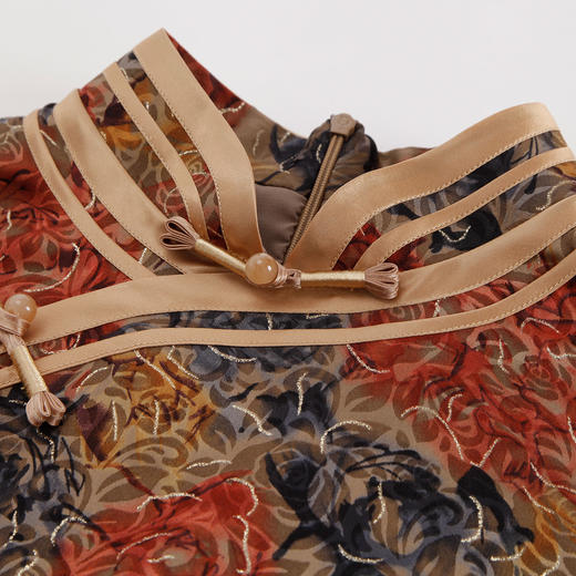 PF8G9斯尔丽2024新款花开富贵旗开得胜短袖改良旗袍中长修身显瘦连衣裙 商品图4