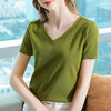 短袖t恤女新款女装简约v领棉体恤纯色大码收腰上衣CN94 29166 WX-171 商品缩略图8