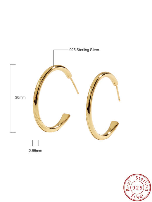 【品牌授权】LACLOCHE纯银镀金素圈耳环 颜色：14K黄； 材质：925银； 尺寸:3CM 商品图2