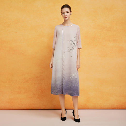 PF8C2斯尔丽24新款新中式国风水墨晕染定位花宽松版显瘦清爽飘逸连衣裙 商品图3