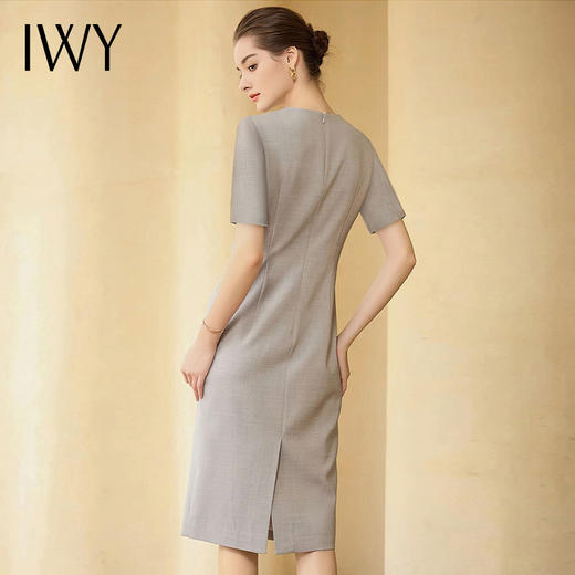IWY/灰色短袖连衣裙女高级气质通勤西装裙高级干练感教师商务正装242036Q1 商品图2