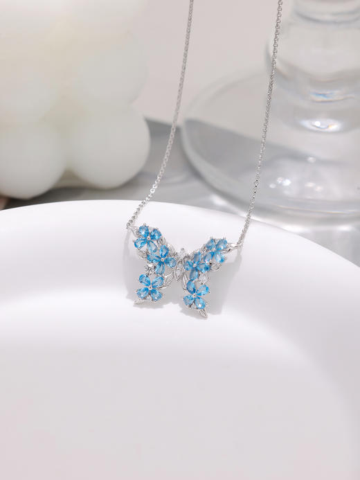 【品牌授权】LACLOCHE纯银镀白金海蓝宝蝴蝶项链  925银 商品图1