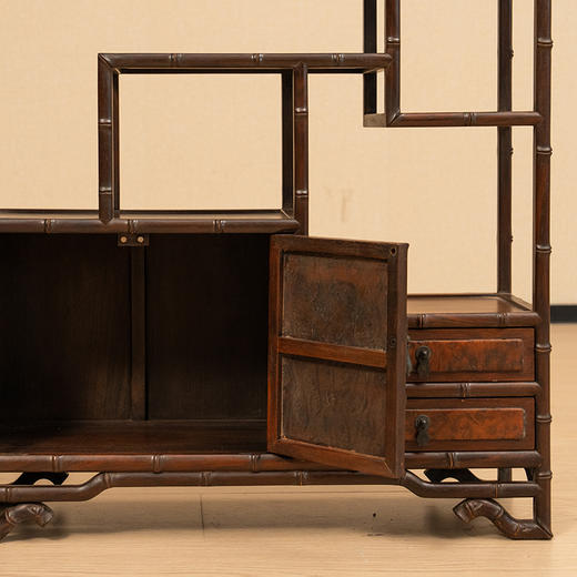 二十世纪 红木镶瘿木竹节工博古架摆件（一对） 商品图3