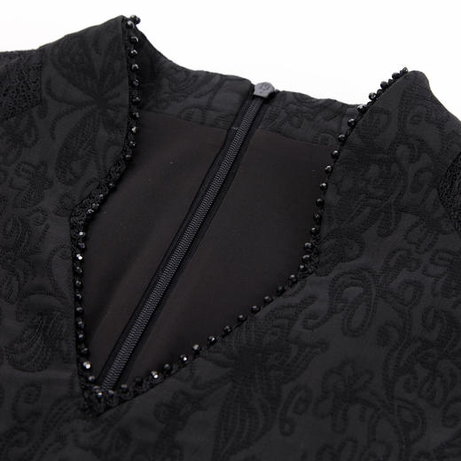 PF8F8斯尔丽24新款改良国风绣花拼接蕾丝袖修身版OL气质连衣裙 商品图5