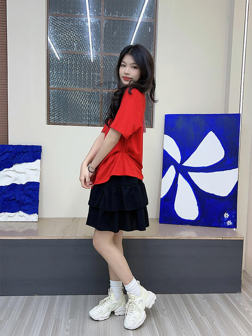 【加大码纯色T恤+蛋糕短裙两件套】130-320斤女装上衣 夏季微胖可爱甜美少女风  商品图1