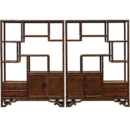 二十世纪 红木镶瘿木竹节工博古架摆件（一对） 商品图5