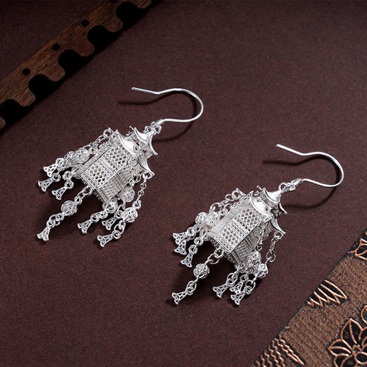 子佩集S990银【清灯香影】耳环【QFES042】纯银花丝宫灯流苏2405 商品图3