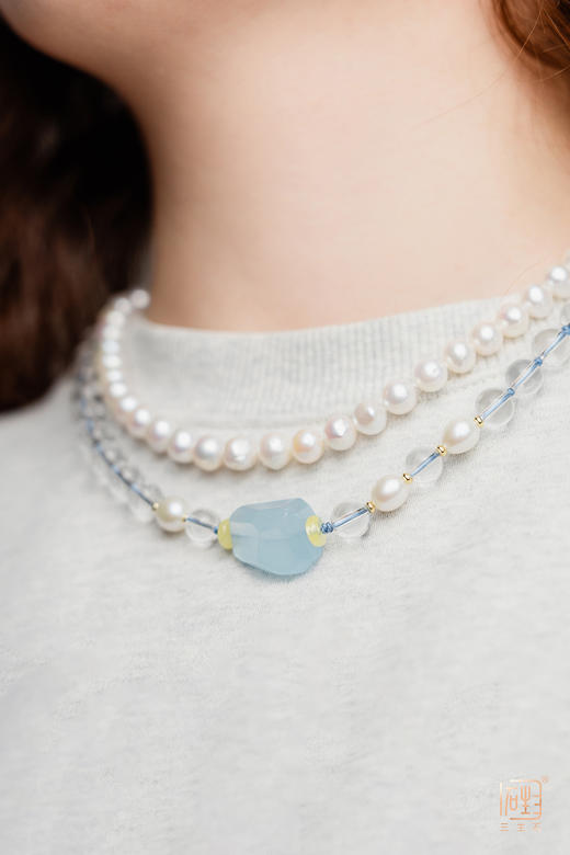 天然白水晶海蓝宝珍珠国风多用长链 商品图6