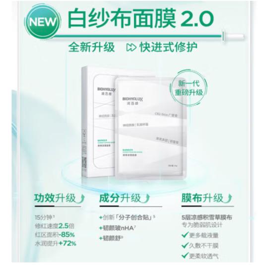 润百颜玻尿酸屏障调理白纱布面膜30g*5片/盒 商品图1