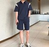 PJ1012夏季休闲短袖POLI衫套装男百搭拼接T恤短裤POLO衫两件套 商品缩略图1