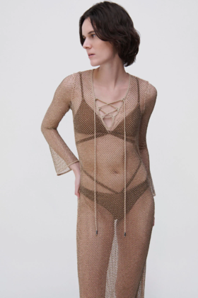 Jonathan Simkhai - Tate Crystal Mesh Cover Up - 女装 - 罩衫 - 黄铜色