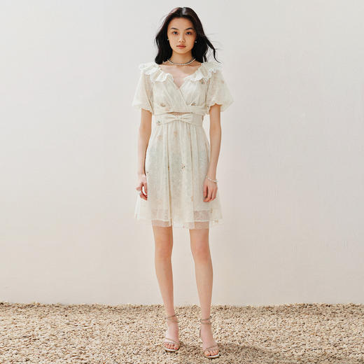 复古风荷叶边仙美连衣裙短款裙 商品图3