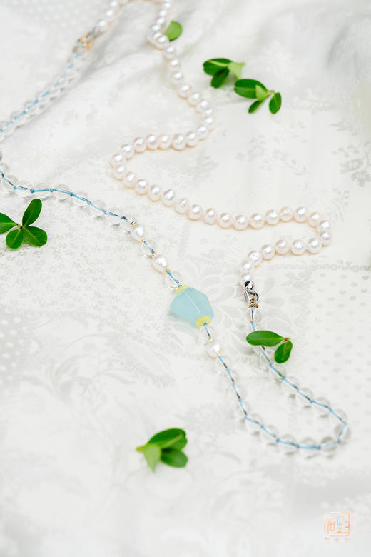 天然白水晶海蓝宝珍珠国风多用长链 商品图2