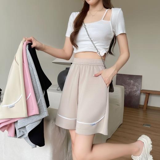 【奶油空气棉运动短裤】女夏韩版纯色休闲宽松高腰显瘦阔腿裤百搭热裤 商品图0