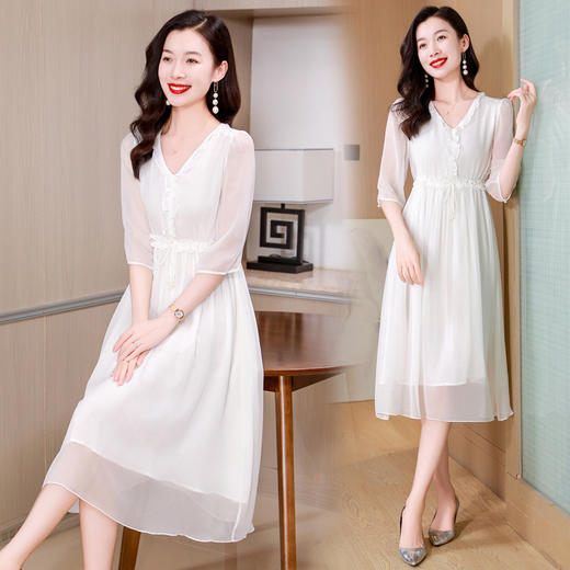 ASE真丝连衣裙女夏季2024新款高端轻奢气质纯色调节腰度假真丝连衣裙 商品图3