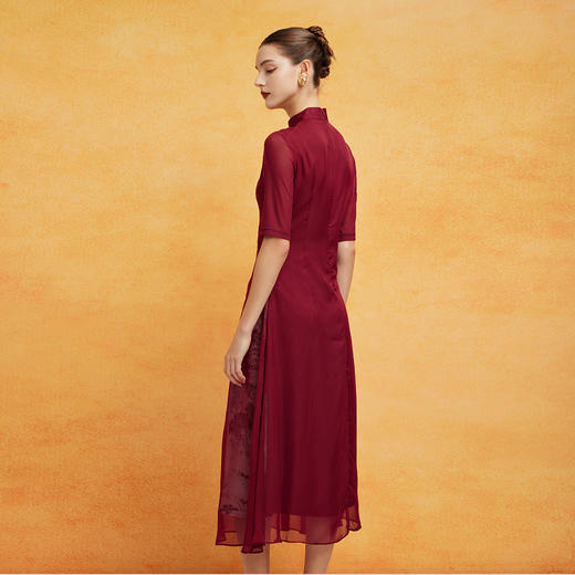 PF8G6斯尔丽2024新款改良旗袍拼接薄透朦胧水墨画精致流苏连衣裙 商品图1