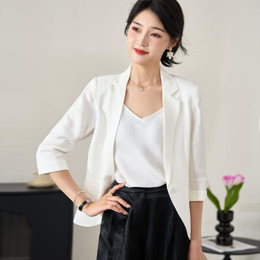 米思阳2026春季新款通勤职业西装100%醋酸小个子七分袖薄款外套女2653 商品图0