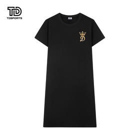 tdsports唐代运动潮牌纯色印花2024年夏季新款女款休闲圆领短袖连衣裙