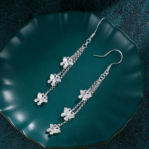 子佩集S990银【蝶舞翩翩】耳环【QFES038】纯银花丝三只蝴蝶流苏2405 商品图1