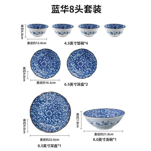 【奥莱专区】【家居】美浓烧 烧陶瓷碗碟餐具套装 蓝华套装 8头 商品图4