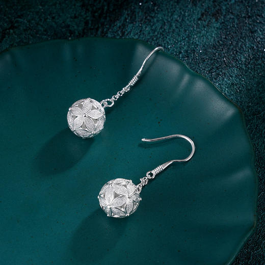 子佩集S990银【忘忧清乐】耳环【YCEH002】纯银花丝圆球吊球2405 商品图2
