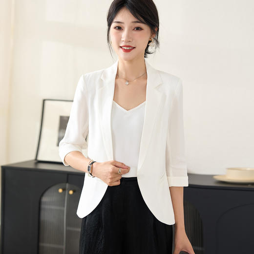 米思阳2026春季新款通勤职业西装100%醋酸小个子七分袖薄款外套女2653 商品图2