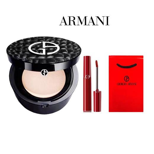 【配礼袋】ARMANI/阿玛尼鳄纹奢黑皮革气垫15g +阿玛尼红管405#显白烂番茄6.5ml【香港直邮】 商品图0