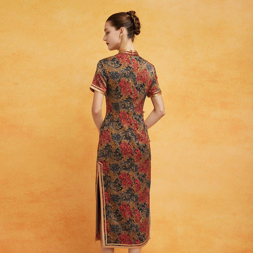 PF8G9斯尔丽2024新款花开富贵旗开得胜短袖改良旗袍中长修身显瘦连衣裙 商品图1