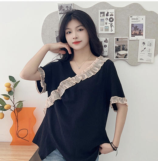 【130-320斤大码女装】木耳边短袖上衣+半身裙套装 夏季款胖mm新式国风套装 商品图6