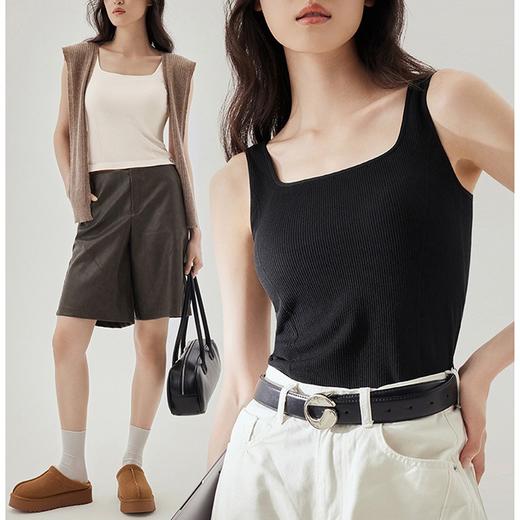 夏季【方领宽肩带背心】冰感美背打底 固定杯露脐款内衣 冰感吸湿可外穿 商品图0