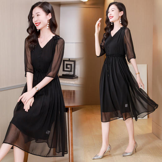 ASE-25027真丝连衣裙2024年夏季新款中长款高端度假法式真丝中长款裙子女 商品图3