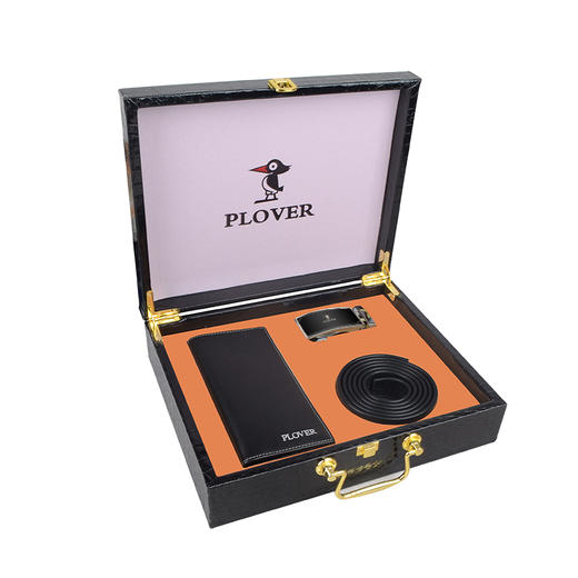 【献礼父亲节】PLOVER香港啄木鸟皮具 商务钱夹皮带两件套 高端木质礼盒装GD820012-2GA 商品图1