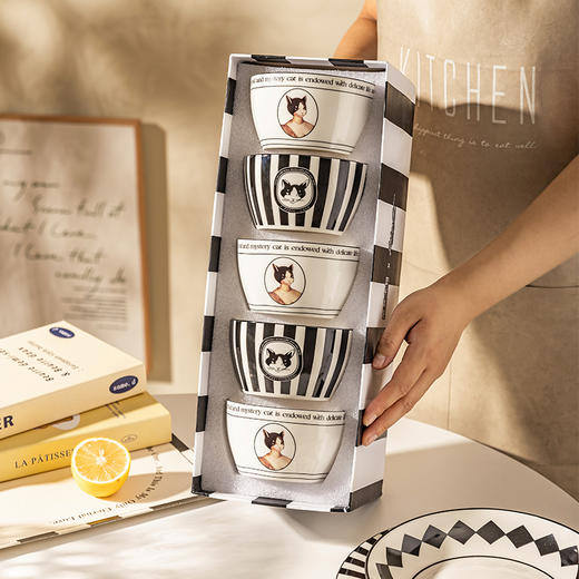 摩登主妇&赫本猫 陶瓷米饭碗家用2024新款高颜值餐具礼盒套装 商品图0