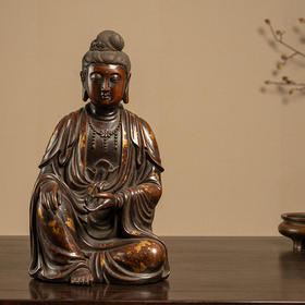 清 铜洒金自在观音像