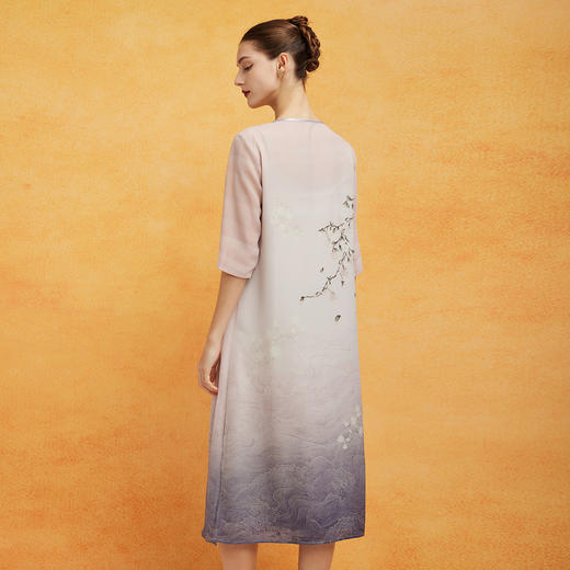 PF8C2斯尔丽24新款新中式国风水墨晕染定位花宽松版显瘦清爽飘逸连衣裙 商品图1