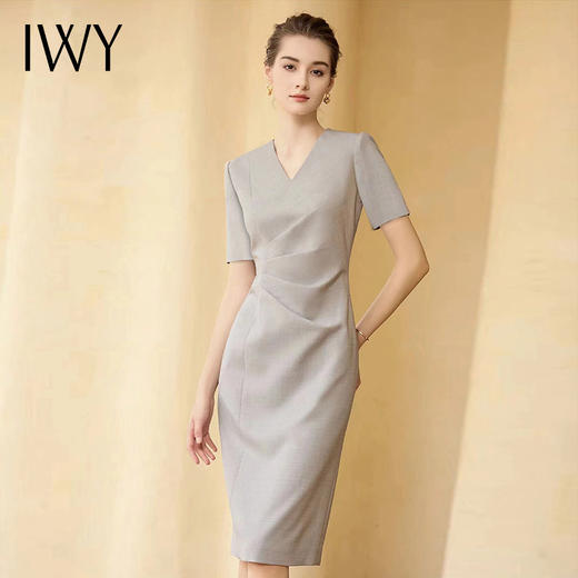 IWY/灰色短袖连衣裙女高级气质通勤西装裙高级干练感教师商务正装242036Q1 商品图1