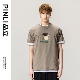 PINLI品立2024春季新款男士纯棉印花圆领休闲短袖T恤BG231111023