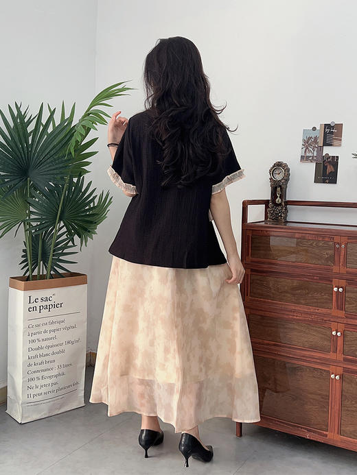 【130-320斤大码女装】木耳边短袖上衣+半身裙套装 夏季款胖mm新式国风套装 商品图2