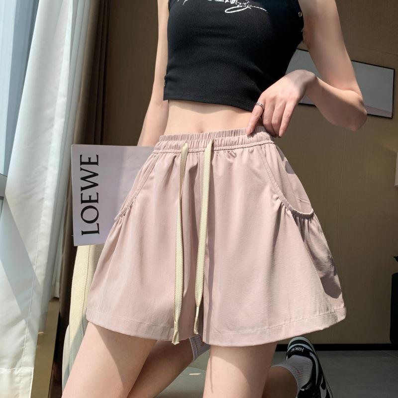 【花瓣运动短裤】女夏季薄款a字高腰宽松休闲设计感抽绳直筒阔腿热裤