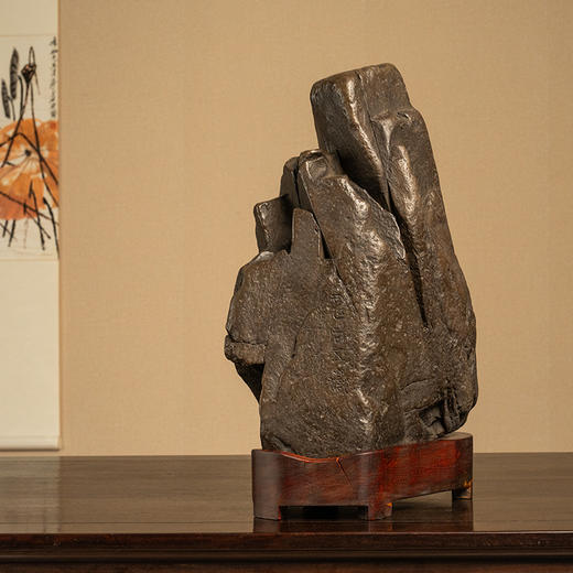 清 蒋廷锡赵之琛罗振玉王仁堪四款灵璧石文房赏石（红木座） 商品图1