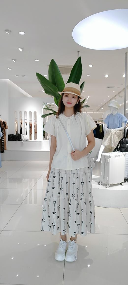 48R721法式全棉褶皱圆领衬衫时尚款T恤 小板型衬衫，白 黄 商品图5