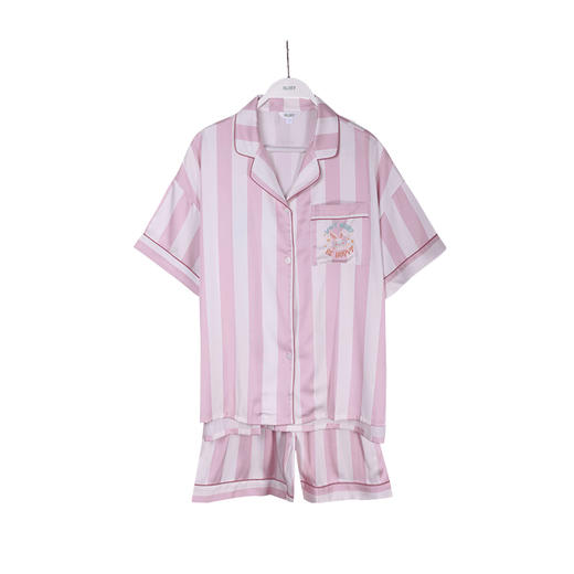 美季美优女士丝质条纹印花短袖套装J420502 商品图4