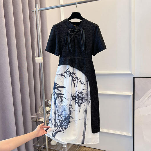 【加大码中式黑色连衣裙】夏季新款 120-300斤胖mm中国风中长款长裙女  商品图0