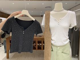 【门店同款】ENJOY夏季韩系细闪V领小衫 157994461