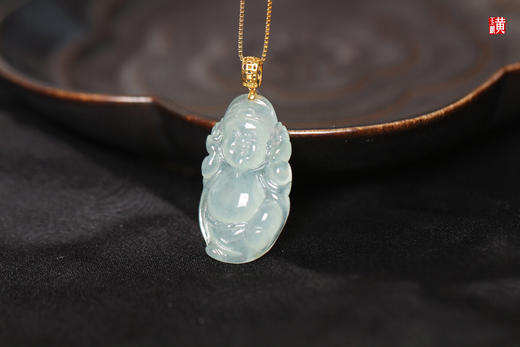 天然翡翠【财神】吊坠 镶嵌：18k 金扣 商品图3